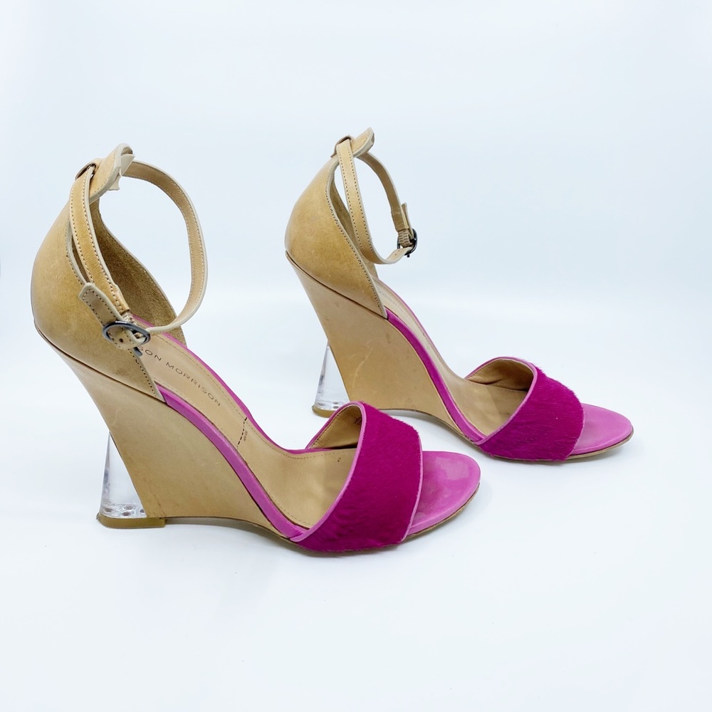 sigerson morrison • pink fuchsia haircalf tan dali lucite wedge heel sandals 9.5 - Picture 6 of 16